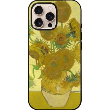 iPhone 16 Pro Max Case Hülle - Silikon schwarz Kunstbild - Sonnenblumen  - Van Gogh