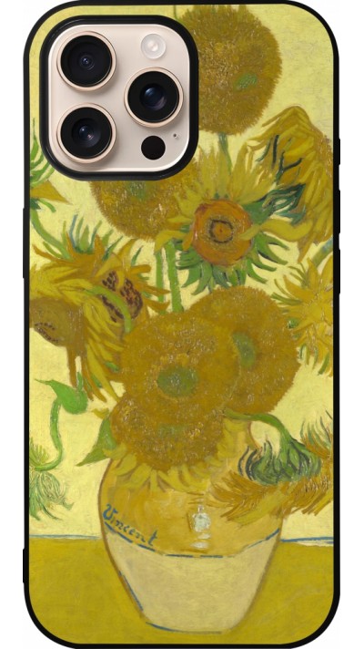 iPhone 16 Pro Max Case Hülle - Silikon schwarz Kunstbild - Sonnenblumen  - Van Gogh