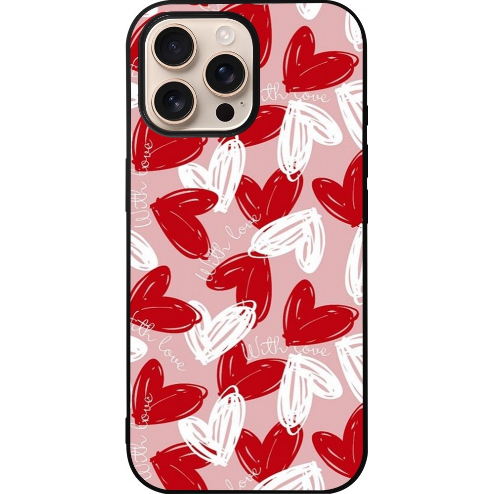 iPhone 16 Pro Max Case Hülle - Silikon schwarz Valentine 2024 with love heart
