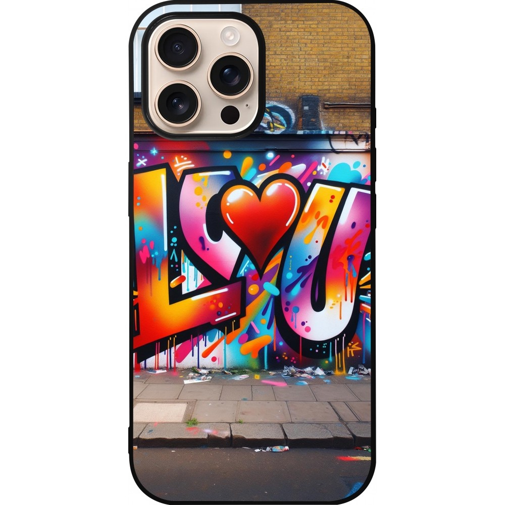 iPhone 16 Pro Max Case Hülle - Silikon schwarz Valentin 2025 Liebe U Tag