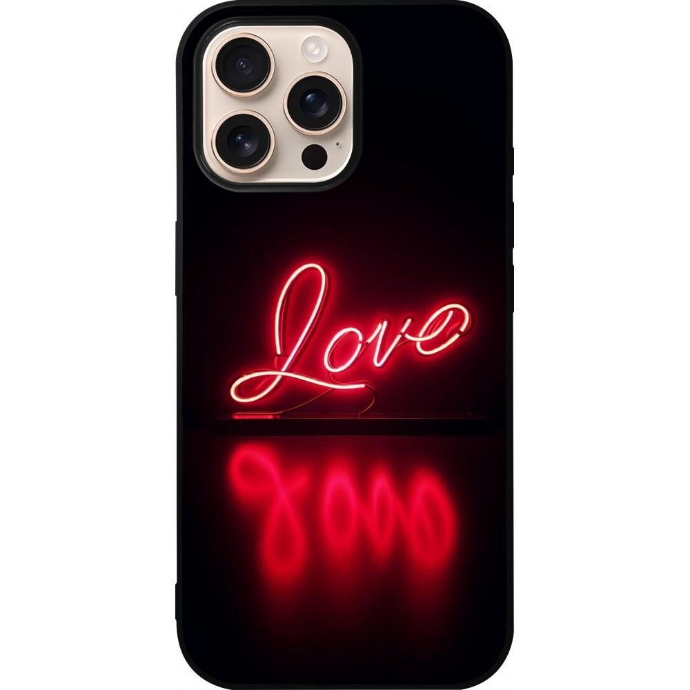 iPhone 16 Pro Max Case Hülle - Silikon schwarz Valentine 2025 Neon Liebe