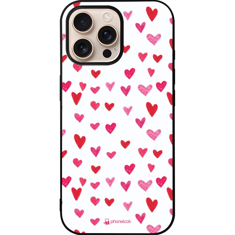 iPhone 16 Pro Max Case Hülle - Silikon schwarz Valentine 2022 Many pink hearts
