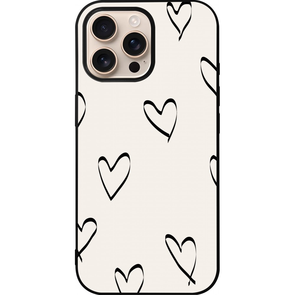 iPhone 16 Pro Max Case Hülle - Silikon schwarz Valentine 2023 minimalist hearts