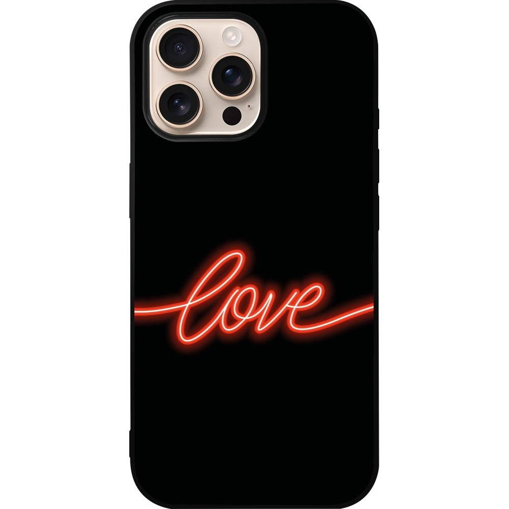 iPhone 16 Pro Max Case Hülle - Silikon schwarz Valentine 2023 neon love