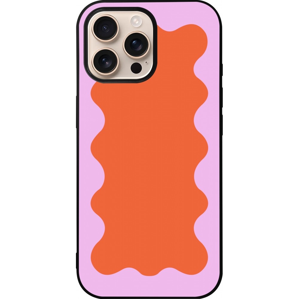 iPhone 16 Pro Max Case Hülle - Silikon schwarz Wavy Rectangle Orange Pink