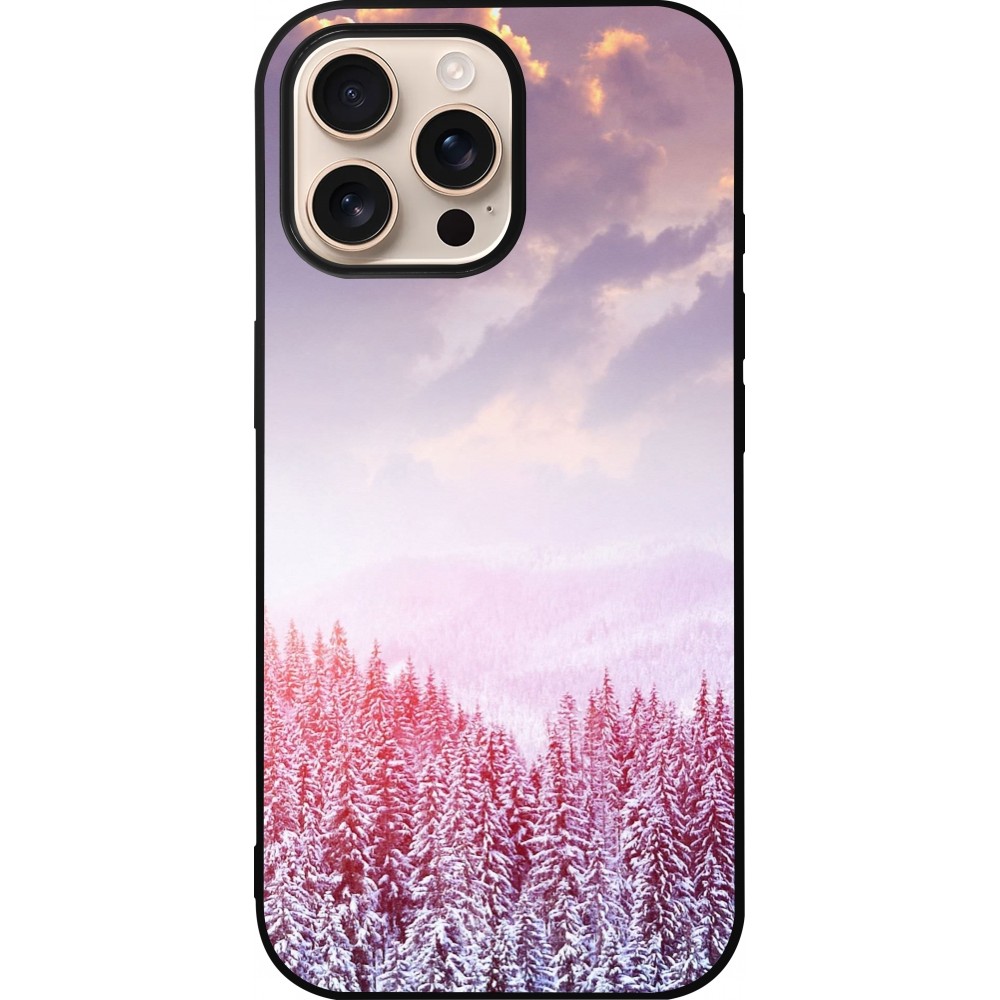 iPhone 16 Pro Max Case Hülle - Silikon schwarz Winter 22 Pink Forest