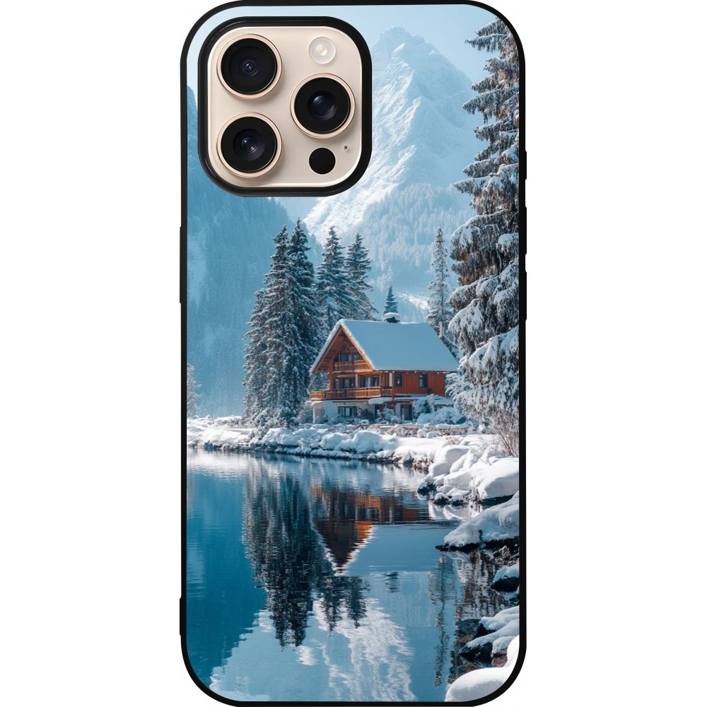 iPhone 16 Pro Max Case Hülle - Silikon schwarz Winter 25 Winter house forest day