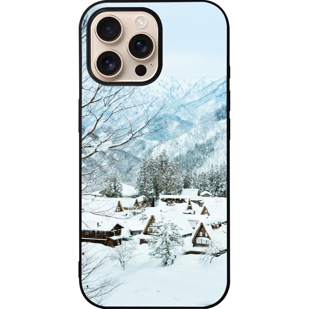 iPhone 16 Pro Max Case Hülle - Silikon schwarz Winter 25 Winter snowy landscape
