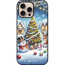 iPhone 16 Pro Max Case Hülle - Silikon schwarz Weihnachten 2023 Schneemann und Tannenbaum