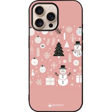 iPhone 16 Pro Max Case Hülle - Silikon schwarz Weihnachten 2024 Rose Schneemann Weihnachten