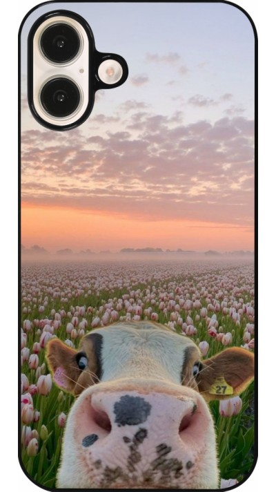 Coque iPhone 16 Plus - Cow with tulips Spring 2026