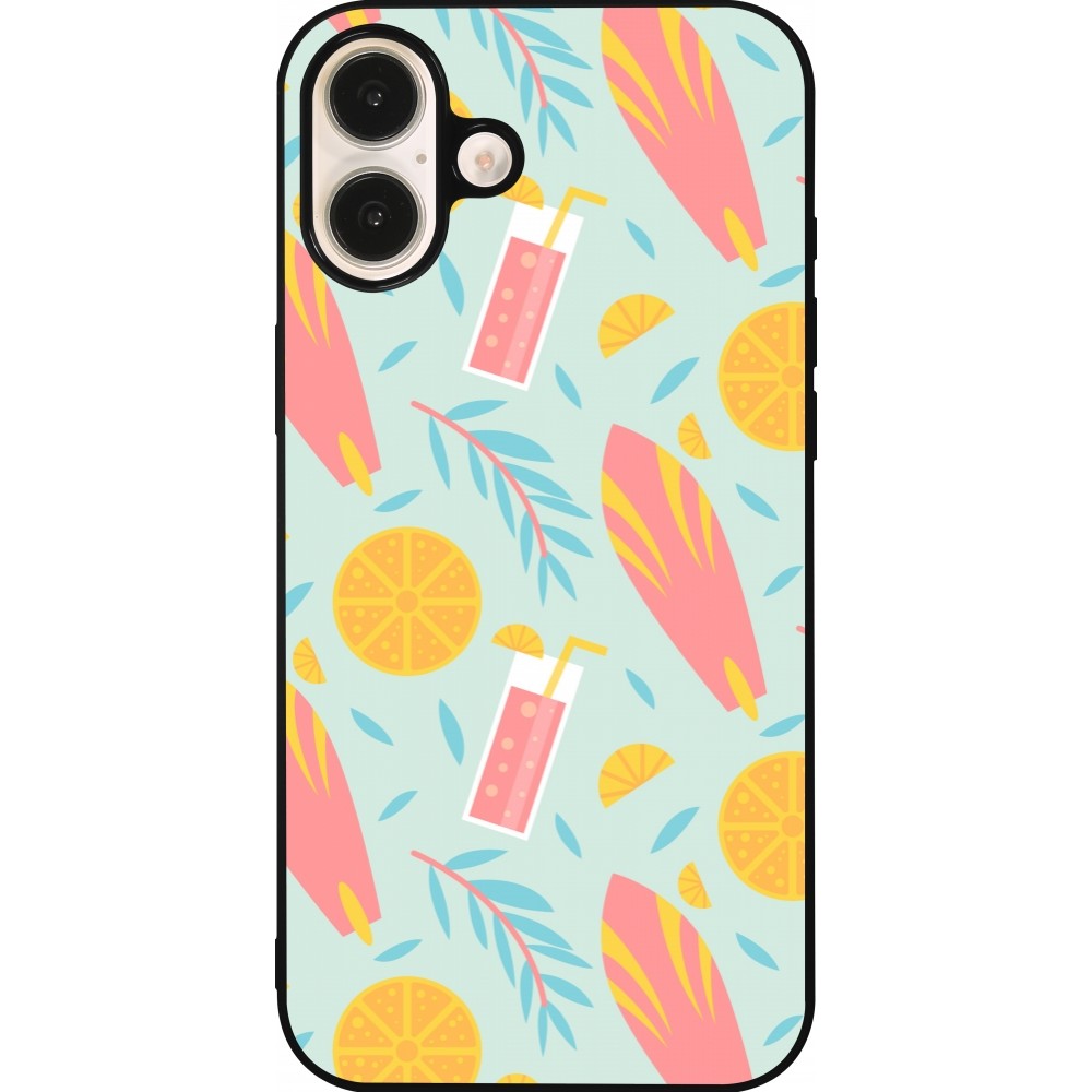 iPhone 16 Plus Case Hülle - Silikon schwarz Summer 2025 Pattern citron