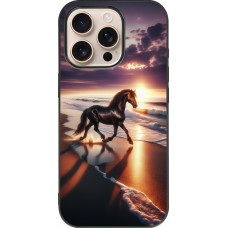iPhone 16 Pro Case Hülle - Silikon schwarz Pferd majestätisch Strand
