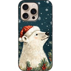Coque iPhone 16 Pro - Silicone rigide noir Christmas 25 Bear