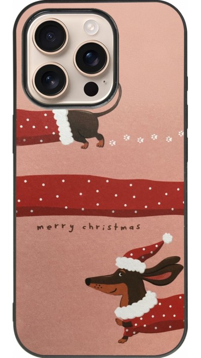 Coque iPhone 16 Pro - Silicone rigide noir Christmas 25 Teckel Merry Xmas