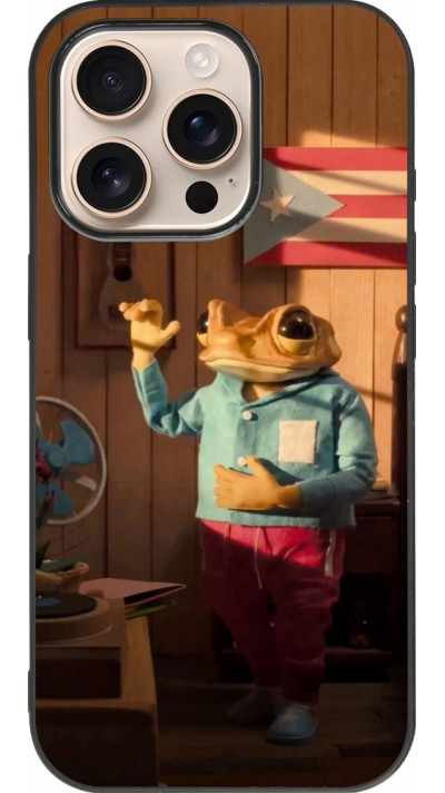 Coque iPhone 16 Pro - Silicone rigide noir Dancing frog DTMF