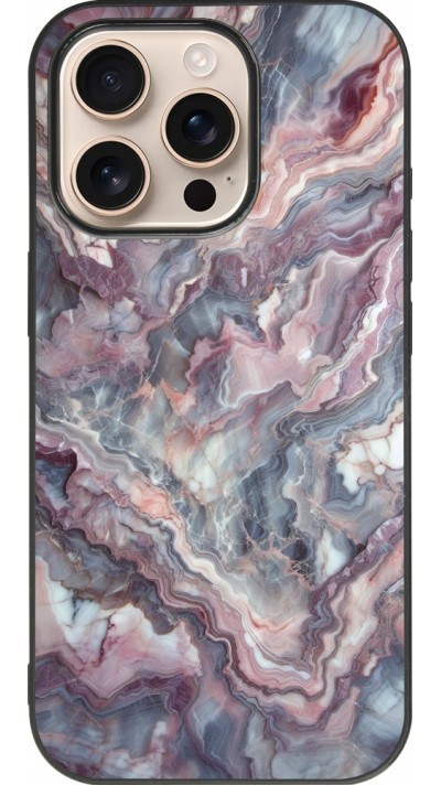 iPhone 16 Pro Case Hülle - Silikon schwarz Violetter silberner Marmor
