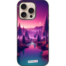 iPhone 16 Pro Case Hülle - Silikon schwarz Lila-rosa Landschaft