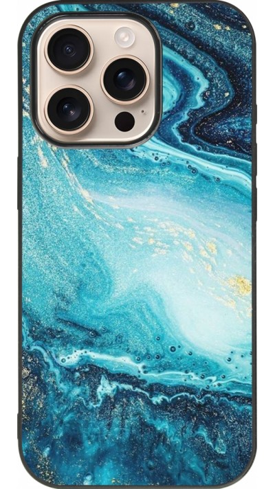 Coque iPhone 16 Pro - Silicone rigide noir Sea Foam Blue