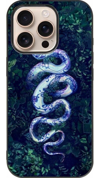 Coque iPhone 16 Pro - Silicone rigide noir Serpent Blue Anaconda