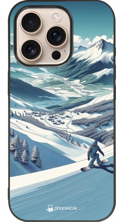 Coque iPhone 16 Pro - Silicone rigide noir Snowboarder Montagne