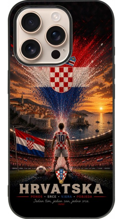 iPhone 16 Pro Case Hülle - Silikon schwarz Fussball Kroatien splash 2026