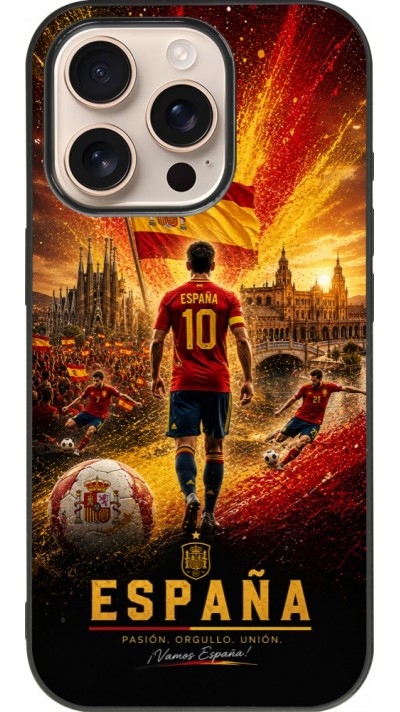 iPhone 16 Pro Case Hülle - Silikon schwarz Fussball Espanien splash 2026