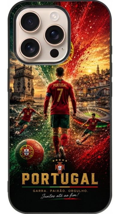 iPhone 16 Pro Case Hülle - Silikon schwarz Fussball Portugal splash 2026