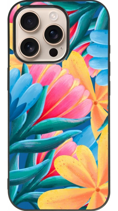 Coque iPhone 16 Pro - Silicone rigide noir Spring 23 colorful flowers