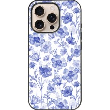 iPhone 16 Pro Case Hülle - Silikon schwarz Spring 23 watercolor blue flowers