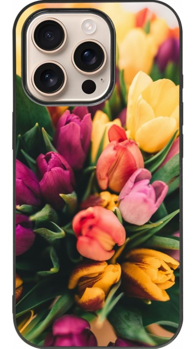 Coque iPhone 16 Pro - Silicone rigide noir Bouquet of tulips Spring 2026