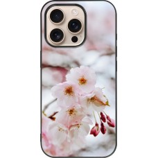 Coque iPhone 16 Pro - Silicone rigide noir Cherry tree Spring 2026