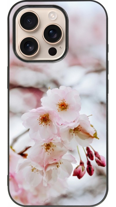 Coque iPhone 16 Pro - Silicone rigide noir Cherry tree Spring 2026