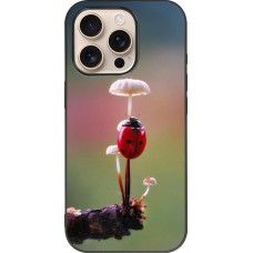 Coque iPhone 16 Pro - Silicone rigide noir Ladybird on a mushroom Spring 2026