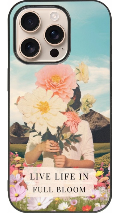 Coque iPhone 16 Pro - Silicone rigide noir Live life in full moon Spring 2026