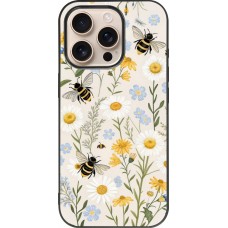 Coque iPhone 16 Pro - Silicone rigide noir Pattern bees Spring 2026