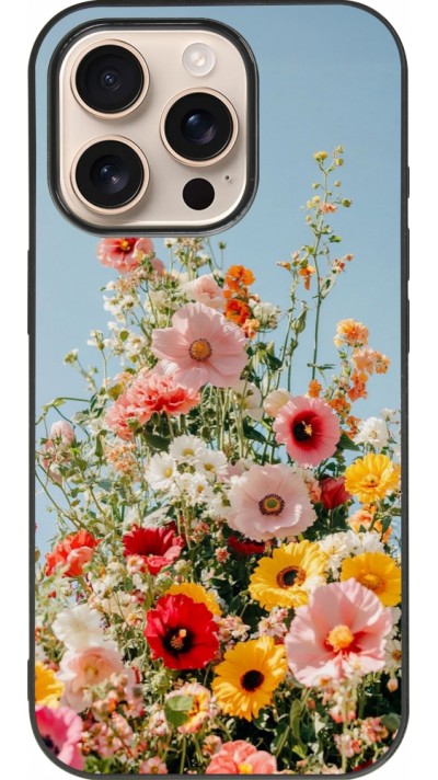 Coque iPhone 16 Pro - Silicone rigide noir Spring flowers Spring 2026