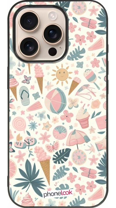 Coque iPhone 16 Pro - Silicone rigide noir Summer Pink Pattern