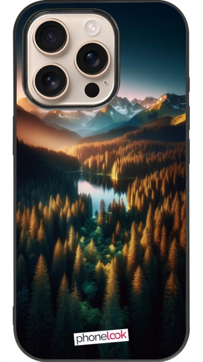 Coque iPhone 16 Pro - Silicone rigide noir Sunset Forest Lake