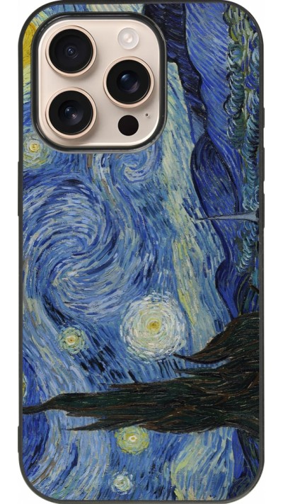 Coque iPhone 16 Pro - Silicone rigide noir Tableau art - La Nuit étoilée - Van Gogh