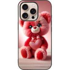 iPhone 16 Pro Case Hülle - Silikon schwarz Valentin 2024 Rosaroter Teddybär