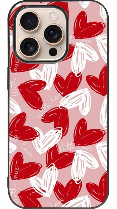 iPhone 16 Pro Case Hülle - Silikon schwarz Valentine 2024 with love heart