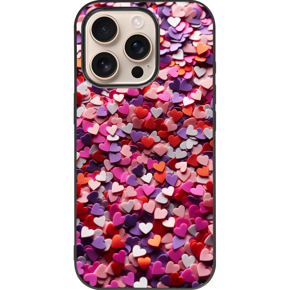 Coque iPhone 16 Pro - Silicone rigide noir Valentine 2025 Confetti