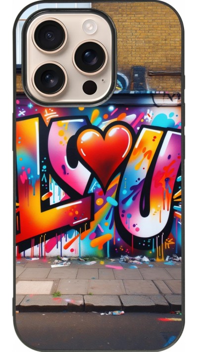iPhone 16 Pro Case Hülle - Silikon schwarz Valentin 2025 Liebe U Tag