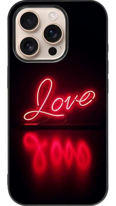 iPhone 16 Pro Case Hülle - Silikon schwarz Valentine 2025 Neon Liebe