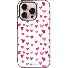 Coque iPhone 16 Pro - Silicone rigide noir Valentine 2022 Many pink hearts