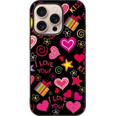 iPhone 16 Pro Case Hülle - Silikon schwarz Valentine 2023 love symbols
