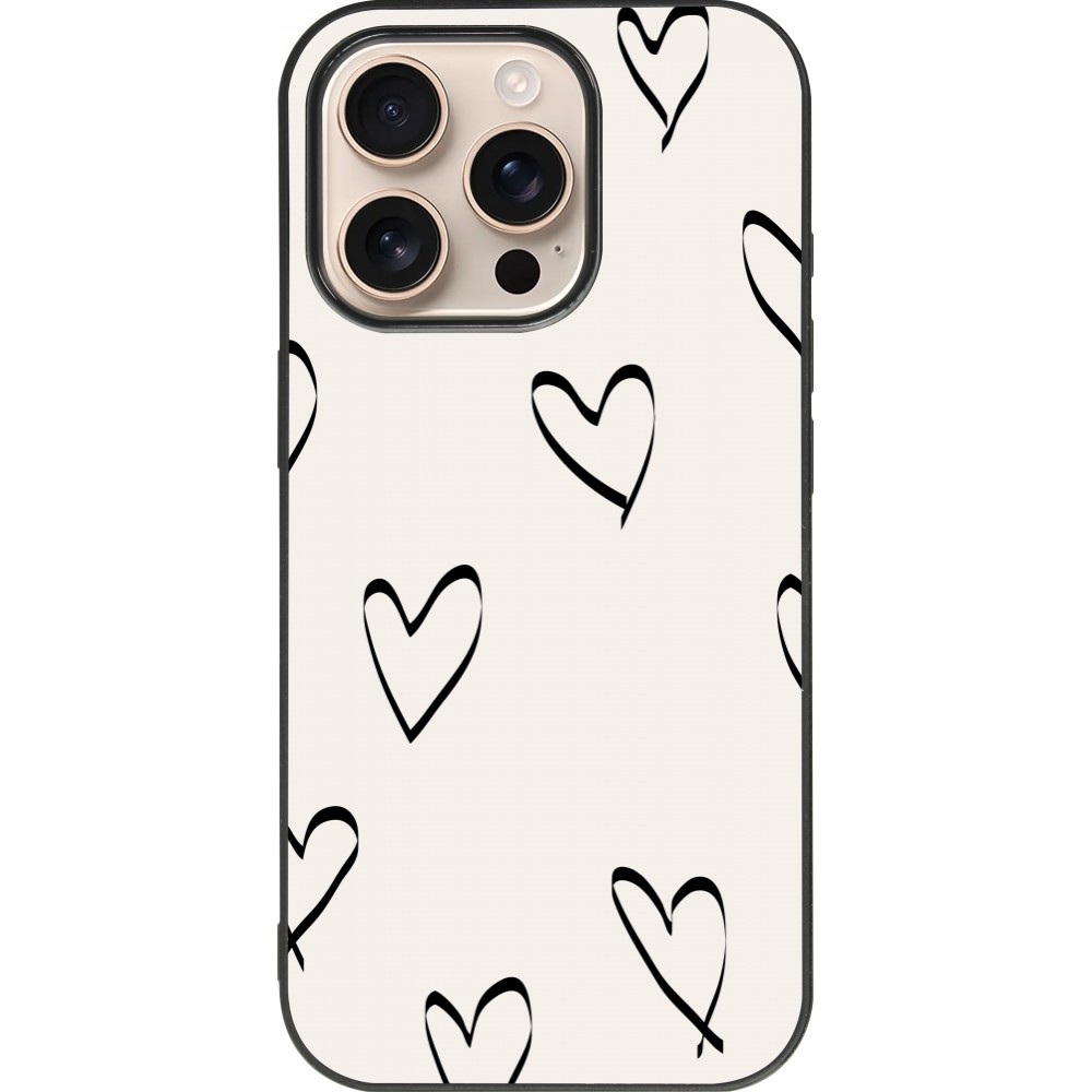 iPhone 16 Pro Case Hülle - Silikon schwarz Valentine 2023 minimalist hearts