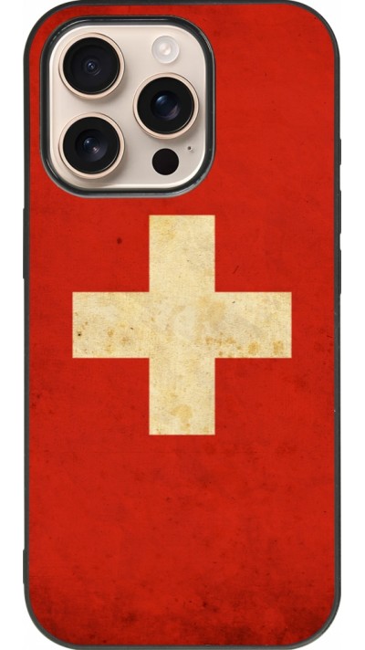 iPhone 16 Pro Case Hülle - Silikon schwarz Vintage Flag SWISS