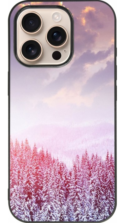 iPhone 16 Pro Case Hülle - Silikon schwarz Winter 22 Pink Forest